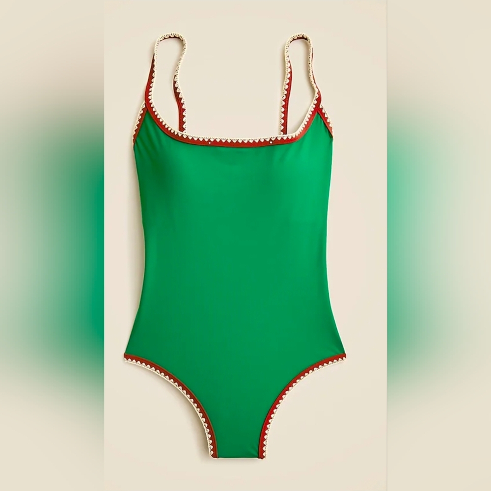 J. Crew Green One Piece Swimsuit with Red Trim
